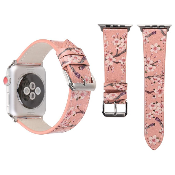 Fashion Plum Blossom Pattern Genuine Leatherette Wrist Watch Band for Apple Watch Series 3 & 2 & 1 38mm(Pink)