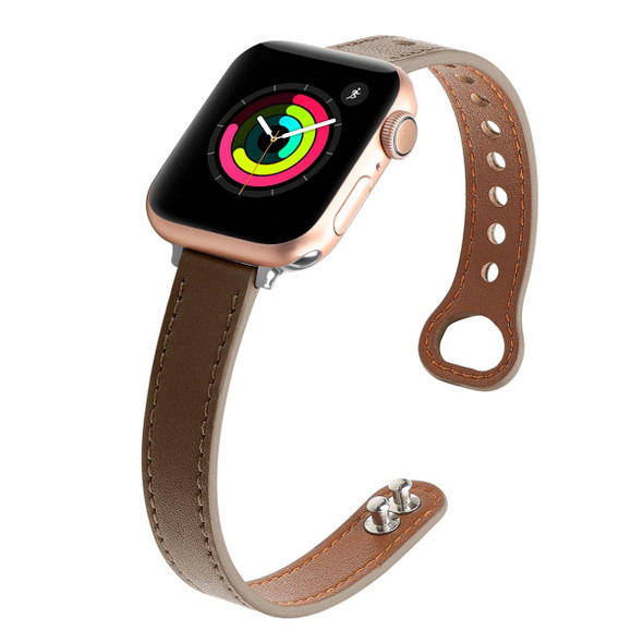 Double Nail Leatherette Watch Band - Apple Watch Series 7 45mm / 6 & SE & 5 & 4 44mm / 3 & 2 & 1 42mm(Brown)