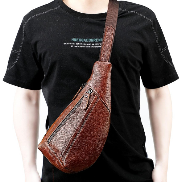 6019 Litchi Texture Genuine Leatherette Crossbody Chest Bag - Men(Brown)