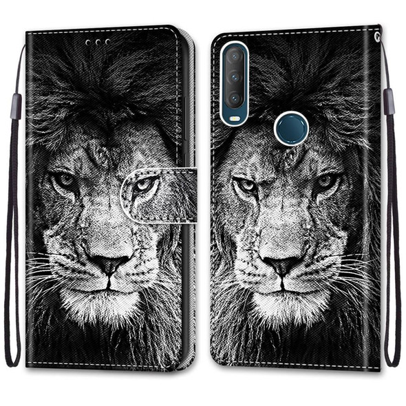 Alcatel 1S (2020) / 3L (2020) Coloured Drawing Cross Texture Horizontal Flip PU Leatherette Case with Holder & Card Slots & Wallet & Lanyard(Black White Lion Head)