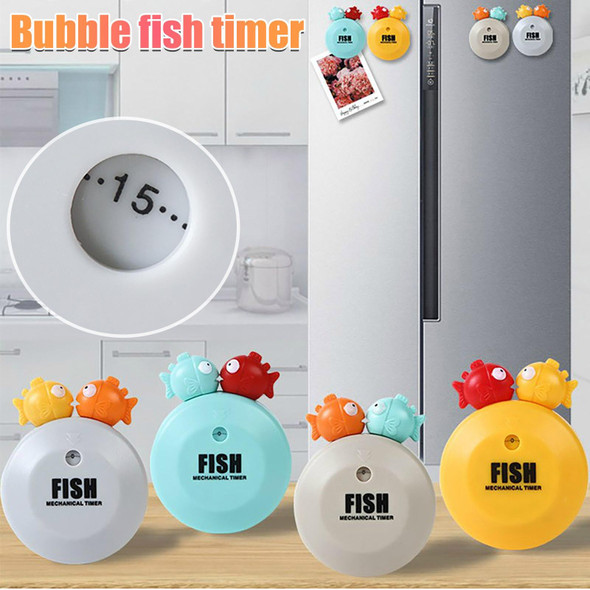 2 PCS Animal Cartoon Mechanical Timer Refrigerator Magnet Timer Kitchen Reminder, Specification:  Bubble Fish (Blue)