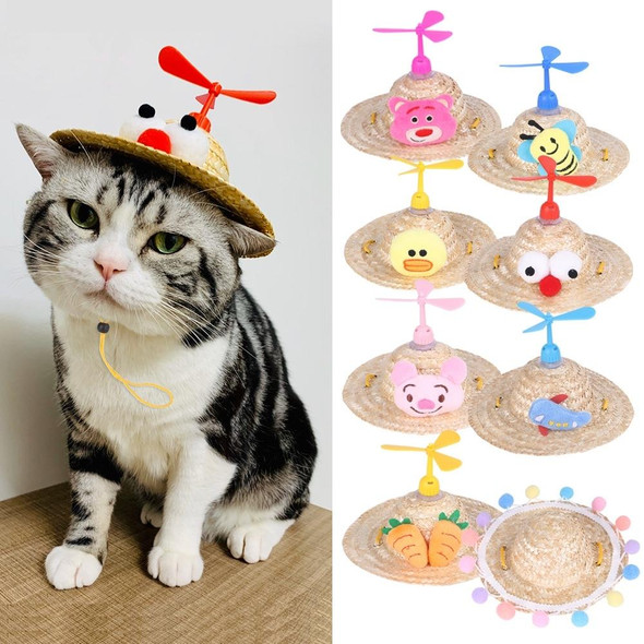 2 PCS Pet Bamboo Dragonfly Straw Hat Headdress Cat Dog Decoration, Size: L(Yellow Duck)