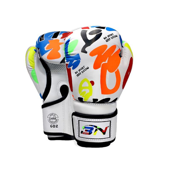 BN BN-TY1915 6OZ Graffiti Children Boxing Gloves Fighting Training Sanda Punching Gloves(White)