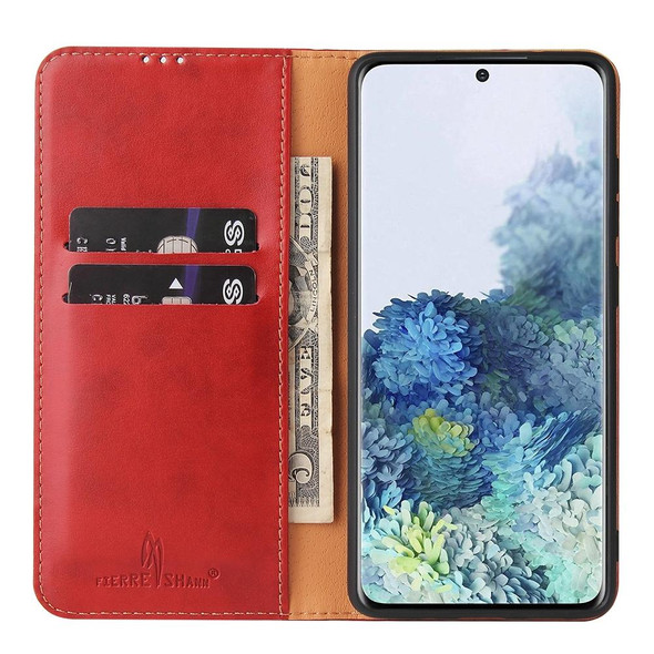Samsung Galaxy S20 FE / S20 Lite Fierre Shann PU Genuine Leather Texture Horizontal Flip Leather Case with Holder & Card Slots & Wallet(Red)