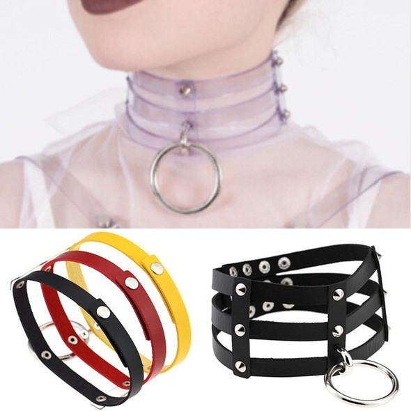 Harajuku Fashion Punk Gothic Rivets Collar Hand 3-rows Caged Leather Collar Necklace(Red)