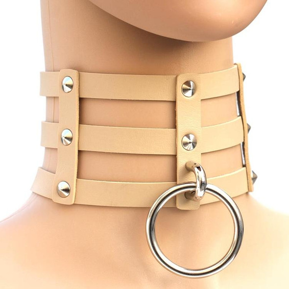 Harajuku Fashion Punk Gothic Rivets Collar Hand 3-rows Caged Leather Collar Necklace(Gold)