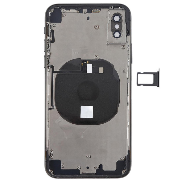 Battery Back Cover Assembly with Side Keys & Wireless Charging Module & Volume Button Flex Cable & Card Tray for iPhone X(Black)