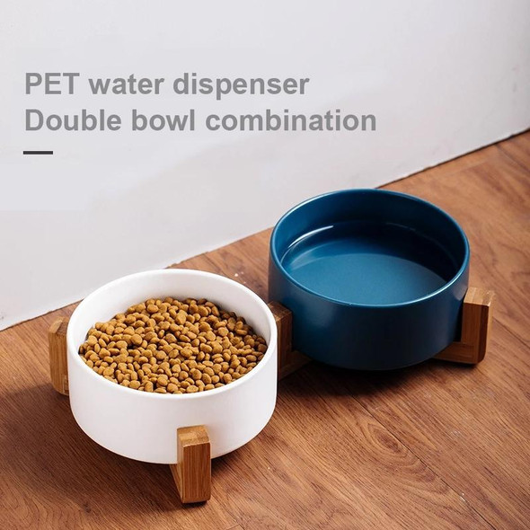 15.5cm/850ml Cat Bowl Dog Pot Pet Ceramic Bowl, Style:Single Bowl With Wooden Stand(Gray)