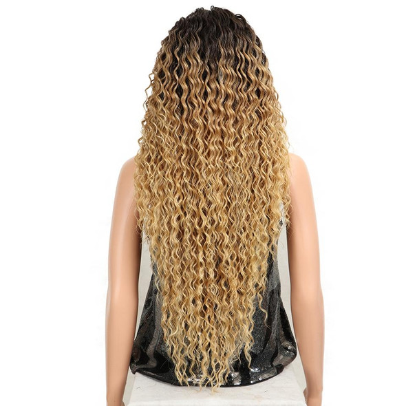 Long Curly Hairpiece High Temperature Fiber Hair 23 Inch Natural Blonde Synthetic Lace Front Wigs( SX282 4T27 Small wig)
