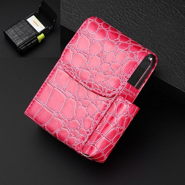 PU Leather Cigarette Case Lighter Case Business Card Case(Stone Pattern Rose Red)