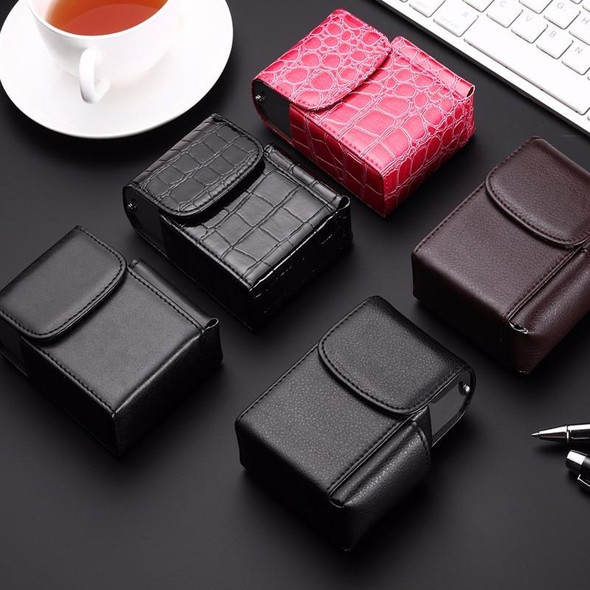 PU Leather Cigarette Case Lighter Case Business Card Case(Stone Pattern Rose Red)