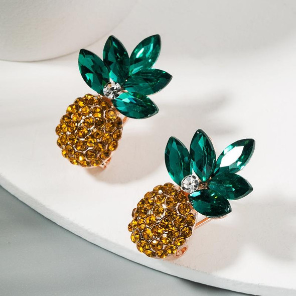 2 PCS Alloy Inlaid Colorful Rhinestone Pineapple Earrings(Green)