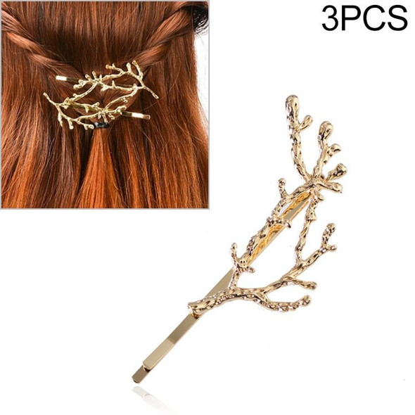 3 PCS Vintage Tree Branch Hair Clips Girls Alloy Hairpins, Length: 7.8 cm(Gold)