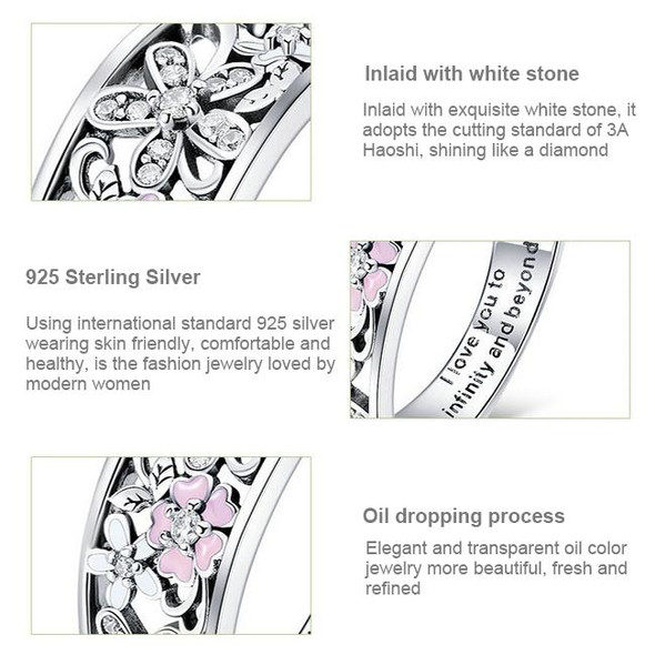 Fashion 925 Sterling Silver Daisy Flower Finger Rings for Women Wedding Engagement Jewelry, Ring Size:9