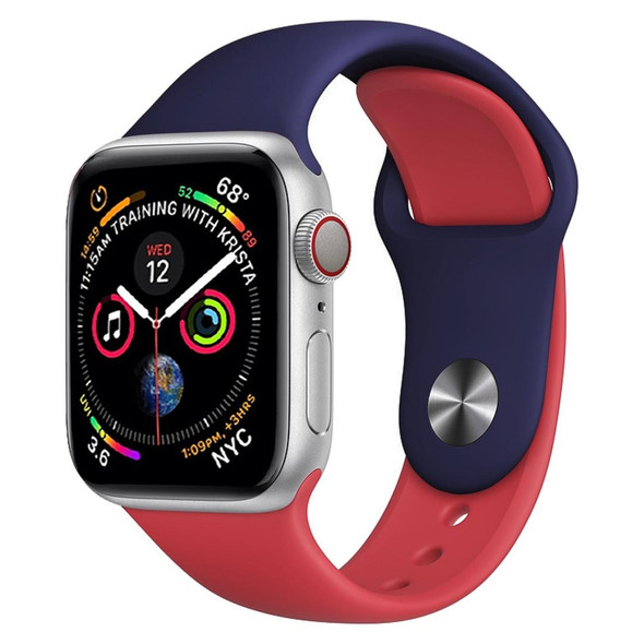 Double Colors Silicone Watch Band for Apple Watch Series 3 & 2 & 1 42mm (Dark Blue+Red)