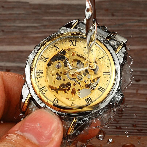 FNGEEN 8866 Men Waterproof Watch Fashion Double-Sided Hollow Automatic Mechanical Watch(White Steel White Surface)