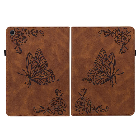 Samsung Tab S6 Lite SM-P610/SM-P615 Butterfly Flower Embossed Leather Tablet Case(Brown)