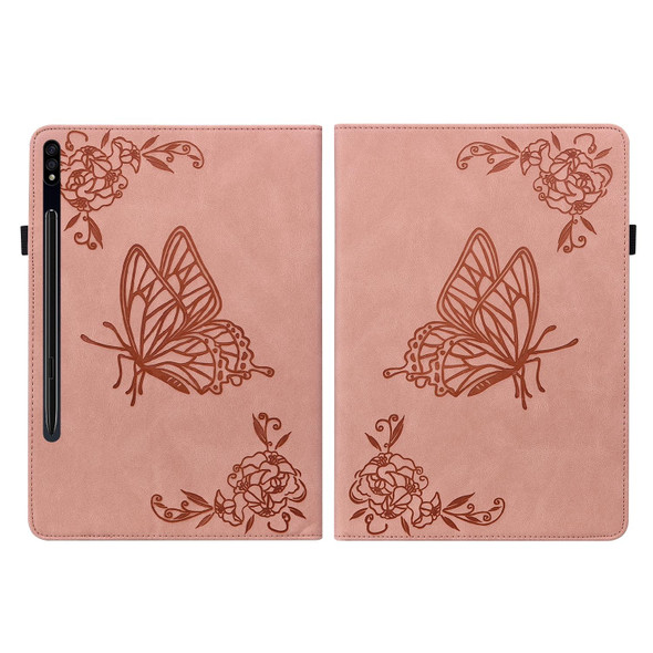 Samsung Galaxy Tab S7 11 inch T870/SM-T875 Butterfly Flower Embossed Leather Tablet Case(Rose Gold)