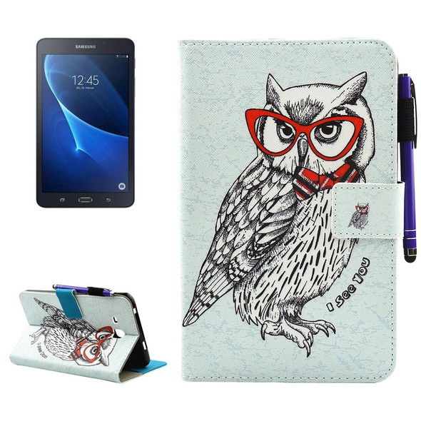 Galaxy Tab A 7.0 (2016) / T280 Glasses Owl Pattern Horizontal Flip Leather Case with Holder & Wallet & Card Slots & Sleep / Wake-up Function & Pen Slot
