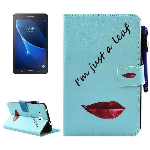 Galaxy Tab A 7.0 (2016) / T280 Lips and Leaves Pattern Horizontal Flip Leather Case with Holder & Wallet & Card Slots & Sleep / Wake-up Function & Pen Slot