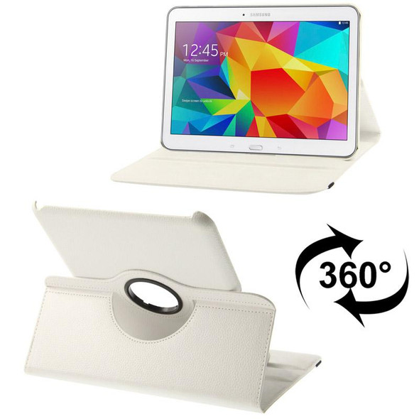 360 Degree Rotatable Litchi Texture Leatherette Case with 2-angle Viewing Holder for Samsung Galaxy Tab 4 10.1 / SM-T530 / T531 / T535(White)