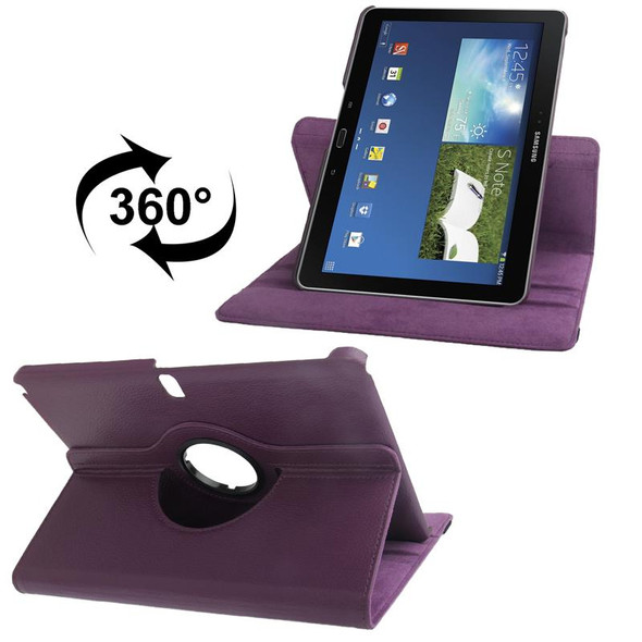 360 Degree Rotatable Litchi Texture Leatherette Case with 2-angle Viewing Holder for Galaxy Note 10.1 (2014 Edition) / P600, Purple(Purple)