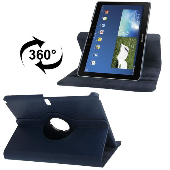 360 Degree Rotatable Litchi Texture Leatherette Case with 2-angle Viewing Holder for Galaxy Note 10.1 (2014 Edition) / P600, Dark Blue(Dark Blue)