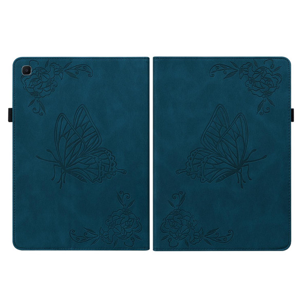 Samsung Tab S6 Lite SM-P610/SM-P615 Butterfly Flower Embossed Leather Tablet Case(Blue)