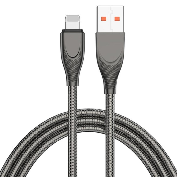 ADC-009 USB to 8 Pin Zinc Alloy Hose Fast Charging Data Cable, Cable Length: 1m (Gun Metal)