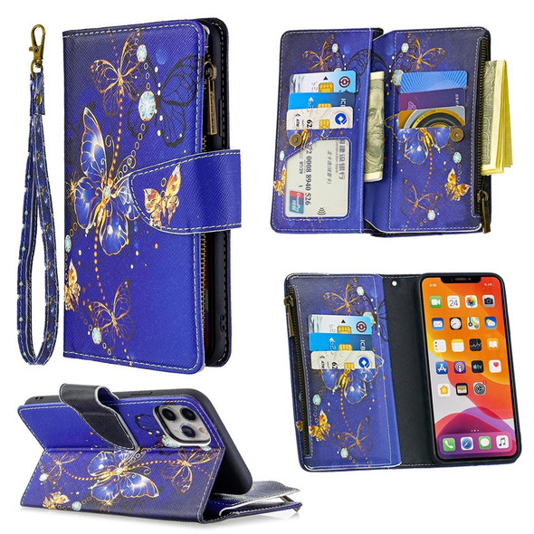 iPhone 11 Pro Max Colored Drawing Pattern Zipper Horizontal Flip Leather Case with Holder & Card Slots & Wallet(Purple Butterfly)