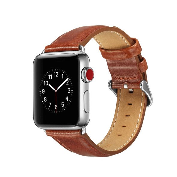 Apple Watch Series 7 45mm / 6 & SE & 5 & 4 44mm / 3 & 2 & 1 42mm Crazy Horse Texture Top-grain Leatherette Watch Band(Light Brown)