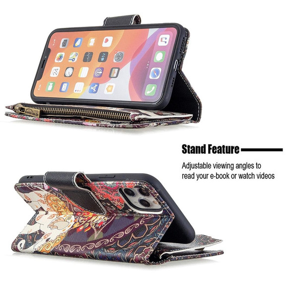 iPhone 11 Pro Max Colored Drawing Pattern Zipper Horizontal Flip Leather Case with Holder & Card Slots & Wallet(Flowers and Elephants)