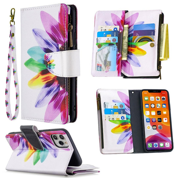 iPhone 11 Pro Max Colored Drawing Pattern Zipper Horizontal Flip Leather Case with Holder & Card Slots & Wallet(Sun Flower)