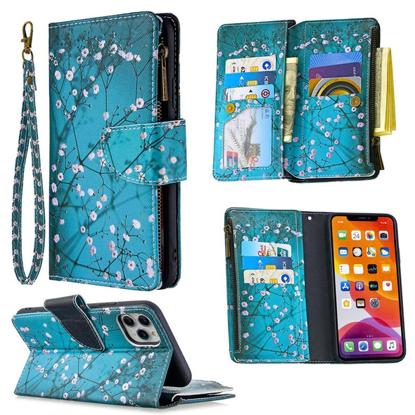 iPhone 11 Pro Max Colored Drawing Pattern Zipper Horizontal Flip Leather Case with Holder & Card Slots & Wallet(Plum Blossom)
