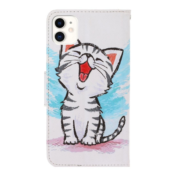 iPhone 11 3D Colored Drawing Horizontal Flip PU Leather Case with Holder & Card Slots & Wallet(Red Mouth Cat)