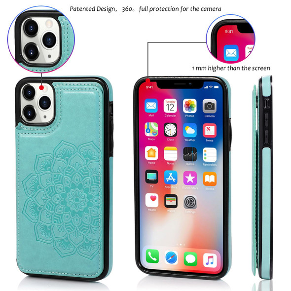 Double Buckle Mandala Pattern PU+TPU Protective Case with Card Slots & Holder & Photo Frame - iPhone 11 Pro Max(Green)