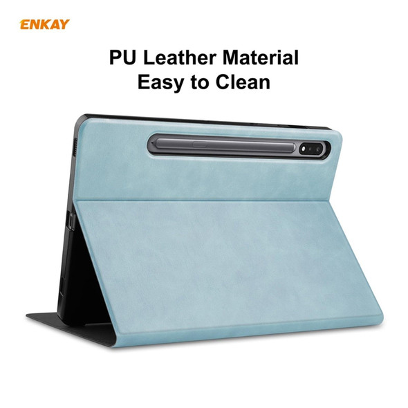 ENKAY ENK-8026 Cow Texture PU Leatherette + TPU Smart Case with Pen Slot for Samsung Galaxy Tab S8 / Galaxy Tab S7 11.0 T870 / T875(Sky Blue)