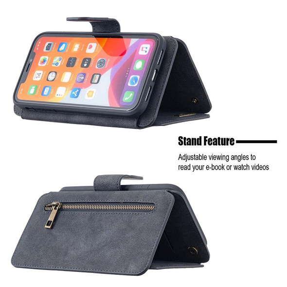 Detachable Frosted Magnetic Horizontal Flip Leatherette Case with Card Slots & Holder & Zipper Wallet & Photo Frame - iPhone 11(Black Blue)