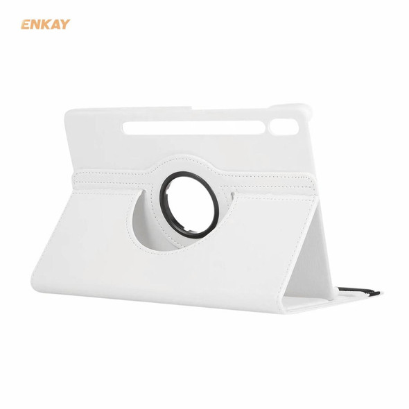 ENKAY for Samsung Galaxy Tab S8 / Galaxy Tab S7 11.0 T870 / T875 ENK-8012 360 Degree Rotation Litchi Texture Horizontal Flip PU Leatherette Smart Case with Holder & Sleep / Wake-up(White)