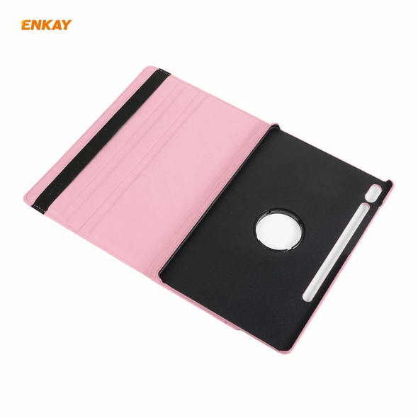 ENKAY for Samsung Galaxy Tab S8 / Galaxy Tab S7 11.0 T870 / T875 ENK-8012 360 Degree Rotation Litchi Texture Horizontal Flip PU Leatherette Smart Case with Holder & Sleep / Wake-up(Pink)