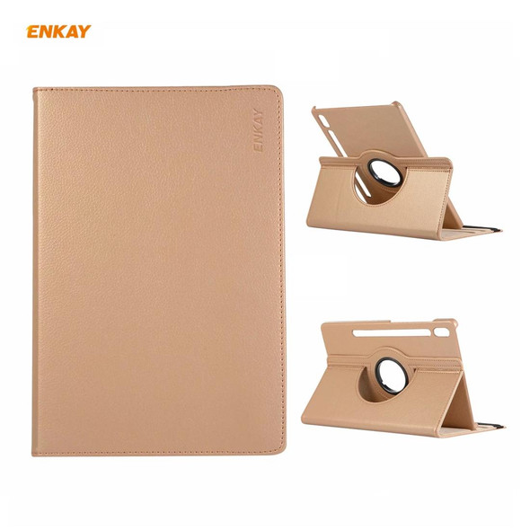 ENKAY for Samsung Galaxy Tab S8 / Galaxy Tab S7 11.0 T870 / T875 ENK-8012 360 Degree Rotation Litchi Texture Horizontal Flip PU Leatherette Smart Case with Holder & Sleep / Wake-up(Gold)