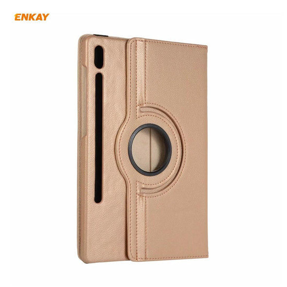 ENKAY for Samsung Galaxy Tab S8 / Galaxy Tab S7 11.0 T870 / T875 ENK-8012 360 Degree Rotation Litchi Texture Horizontal Flip PU Leatherette Smart Case with Holder & Sleep / Wake-up(Gold)