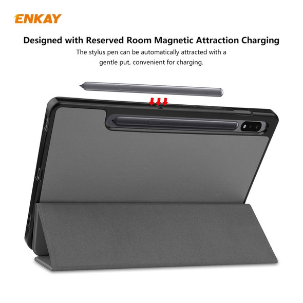 ENKAY ENK-8011 PU Leatherette + TPU Smart Case with Pen Slot for Samsung Galaxy Tab S8 / Galaxy Tab S7 11.0 T870 / T875(Grey)