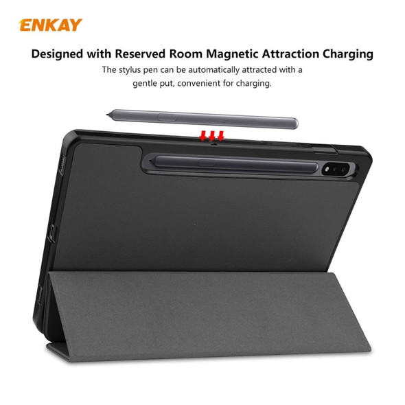 ENKAY ENK-8011 PU Leatherette + TPU Smart Case with Pen Slot for Samsung Galaxy Tab S8 / Galaxy Tab S7 11.0 T870 / T875(Black)