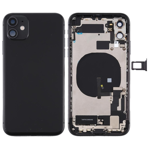 Battery Back Cover Assembly (with Side Keys & Power Button + Volume Button Flex Cable & Wireless Charging Module & Motor & Charging Port & Loud Speaker & Card Tray & Camera Lens Cover) for iPhone 11(Black)