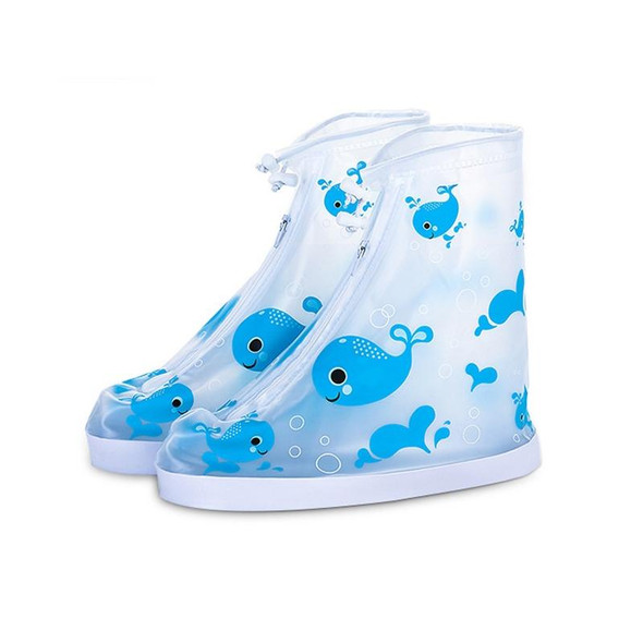 2 Pairs 905-A Children Rainy Day Cartoon Pattern Waterproof Shoe Cover(Blue Whale XL)
