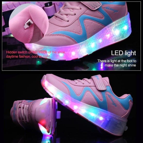 786 LED Light Ultra Light Rechargeable Double Wheel Roller Skating Shoes Sport Shoes, Size : 30(Pink)