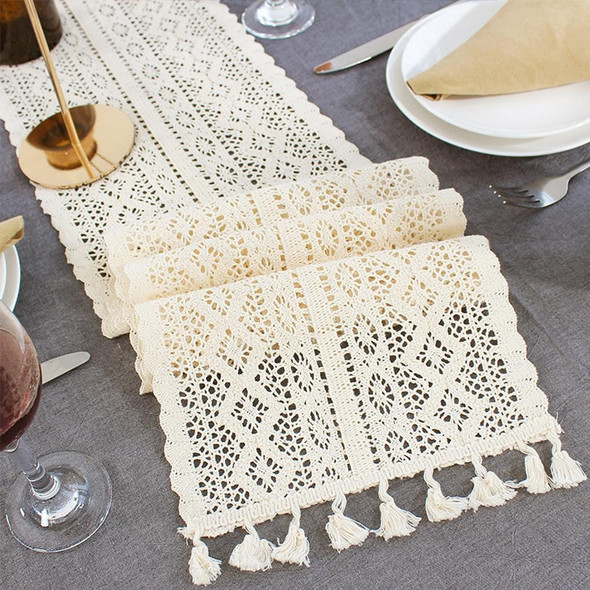 Tassel Lace Floral Romance Retro Crochet Hollow Cotton Blend Table Runner Covers, Size:24x240cm(York Weave)