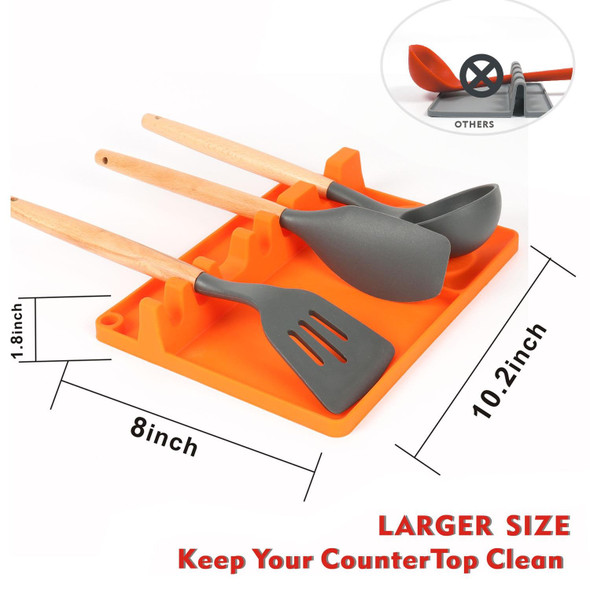 2 in 1 Kitchen Silicone Spoon Holder Shelf Large (Orange)