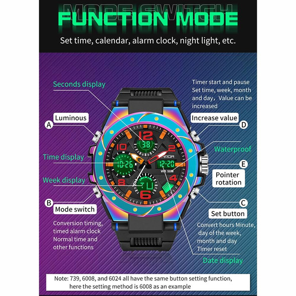 SANDA Dual Digital Display Luminous Stopwatch Chronograph Alarm Clock Men Quartz Sports Watch(6008 Symphony Blue)